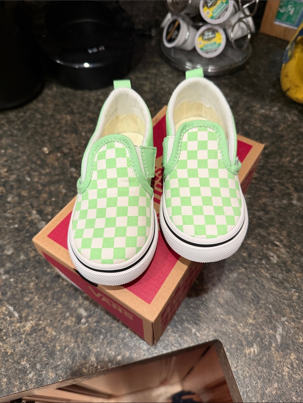Vans Kids Slip-On Checkerboard Sneakers - Light Green & White